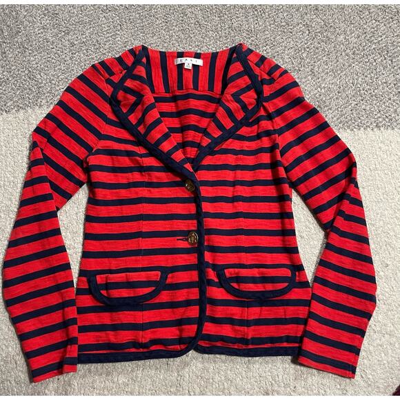 Cabi Knit Revoir Yacht Button Knit Blazer Womens Small Nautical Red Blue Stripes - Picture 2 of 12